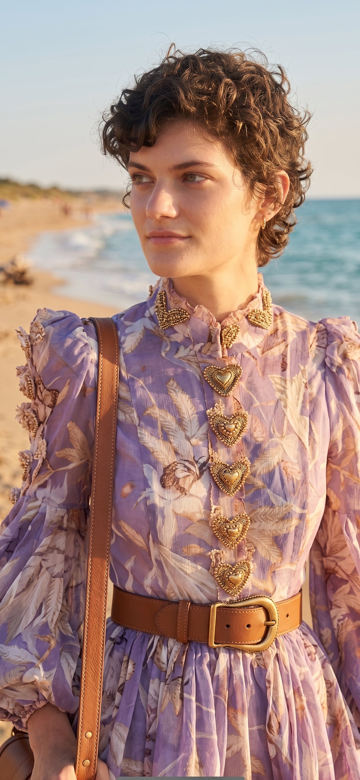 Lavender Floral Print Chiffon Mini Dress with Balloon Sleeves
