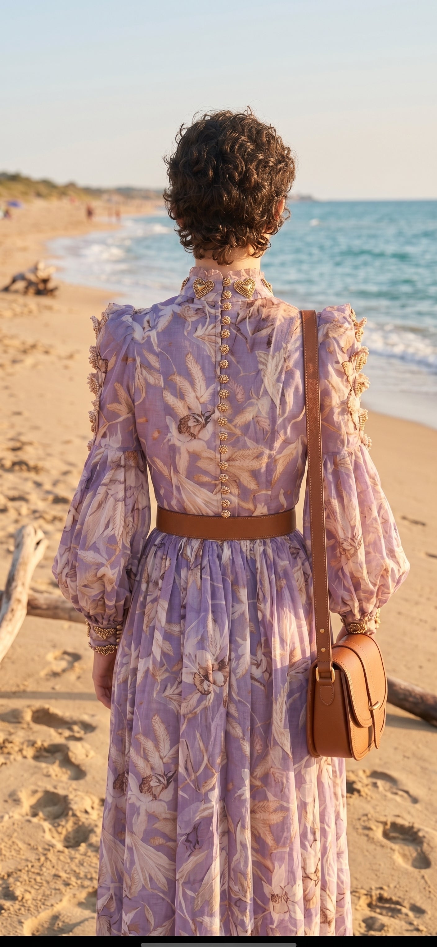 Lavender Floral Print Chiffon Mini Dress with Balloon Sleeves