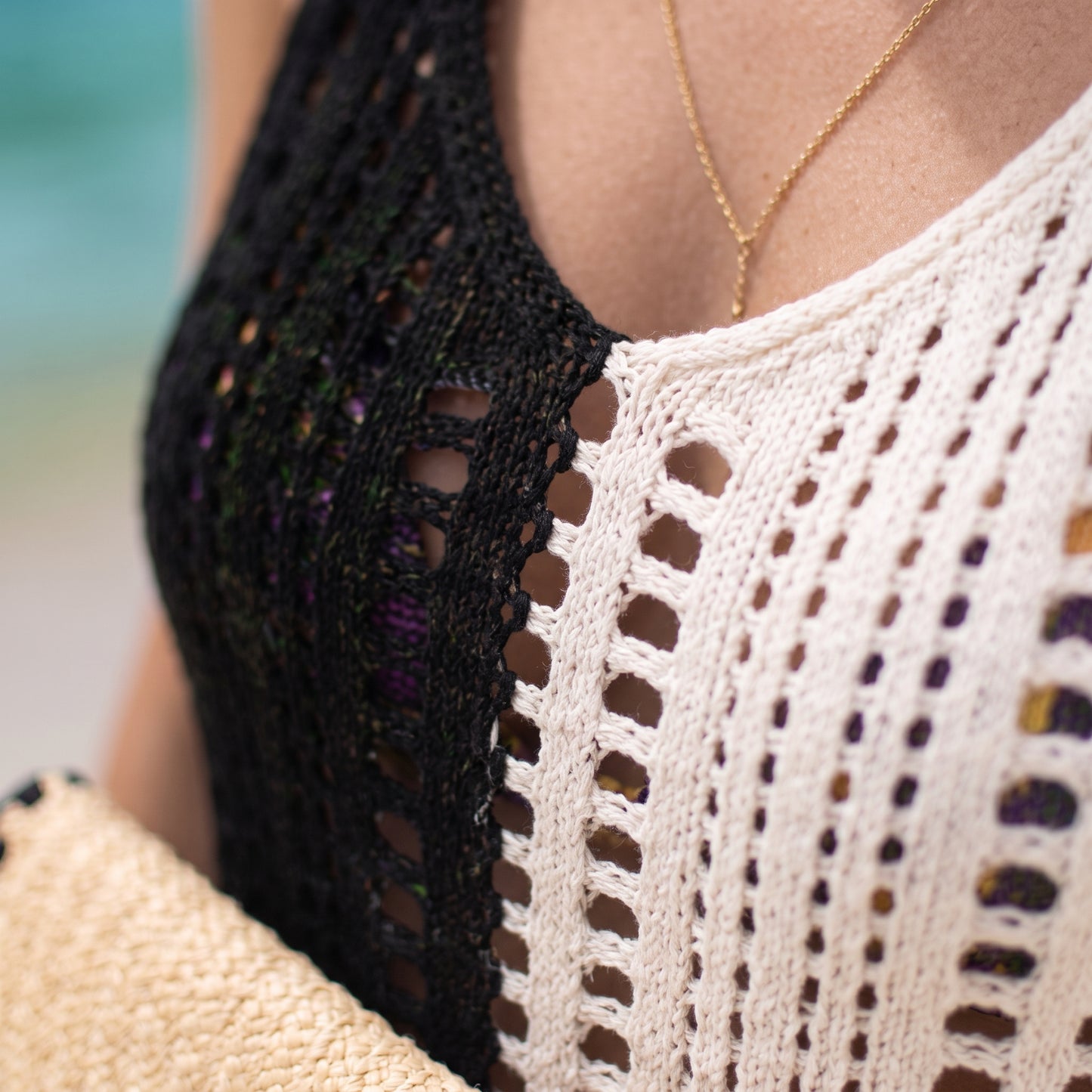 Two-Tone Crochet Knit Beach Cover-Up Dress